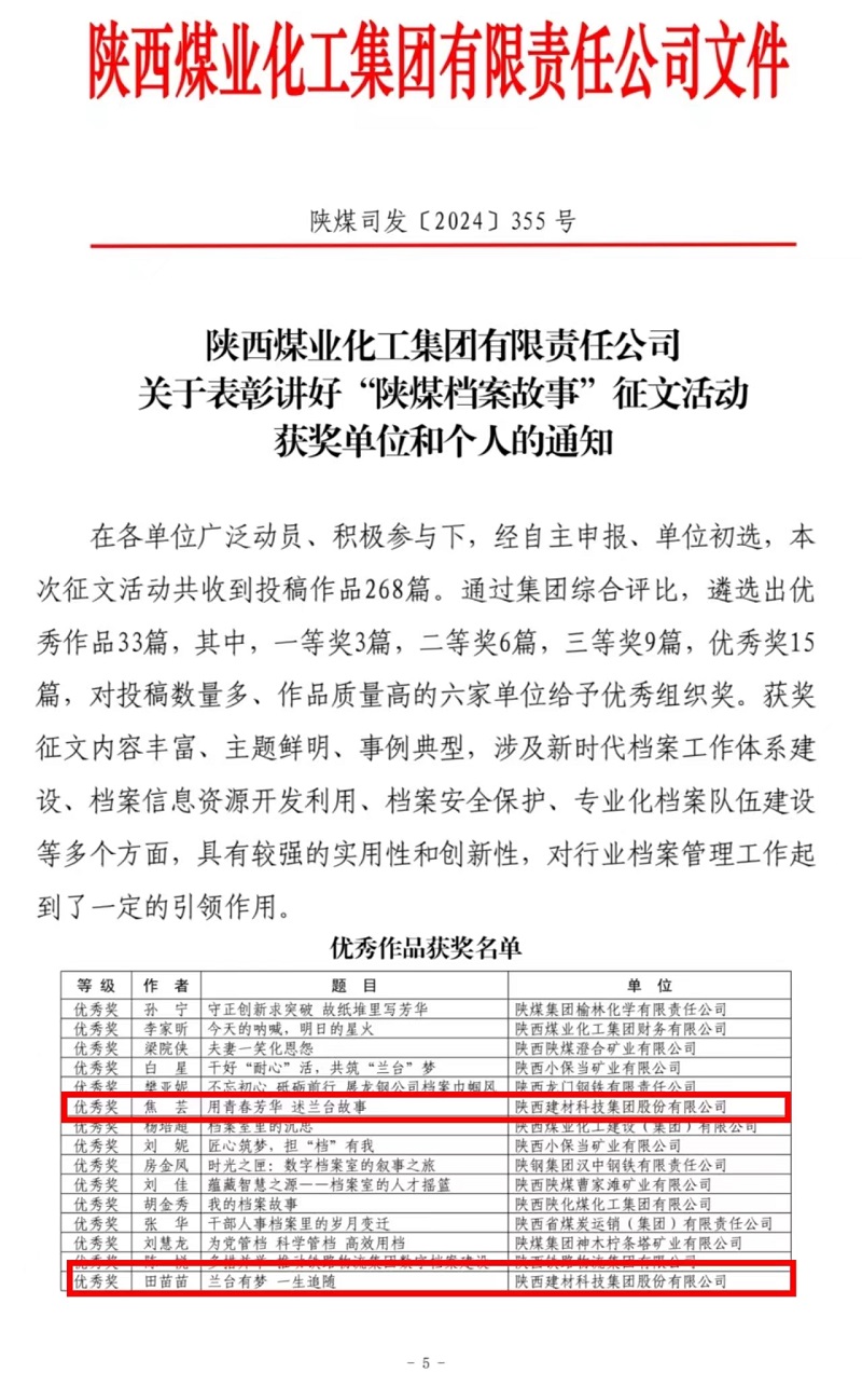 喜報(bào)！陜西建材科技檔案故事獲獎(jiǎng)了